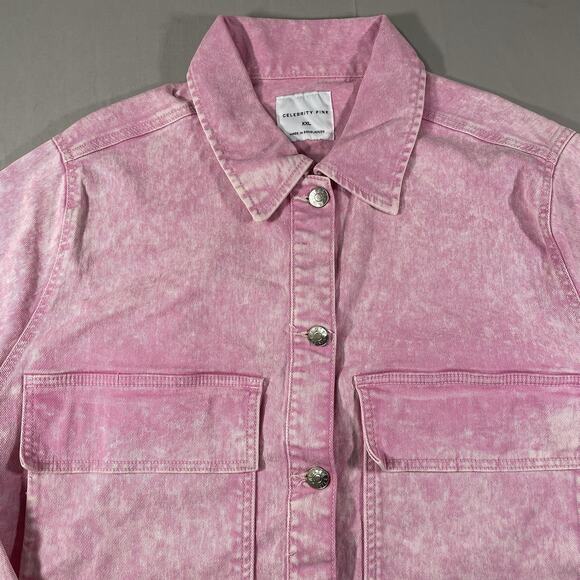 Celebrity Pink Oversize Denim Jacket Pink Acid Wash Women’s Size 2XL - Picture 3 of 9